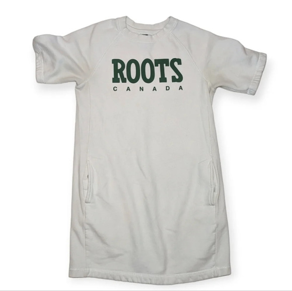 Roots White Green Logo Crew Neck  Short Sleeve Sweater Dress XS - Picture 1 of 9
